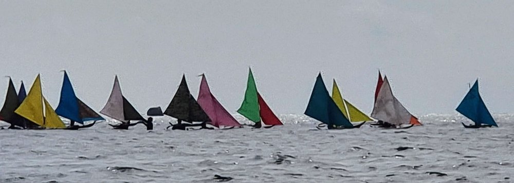 Sails lined up on the beach at the Selatan race, 2026
