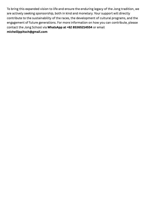 Proposal document's closing text seeking sponsorship, with WhatsApp and email contact details for the Jong School